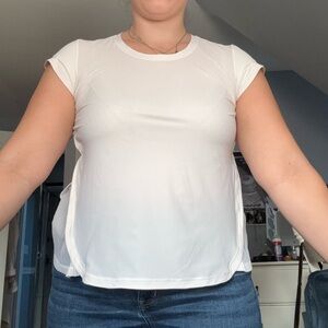 White Lululemon Sports Top with Pleated Detail